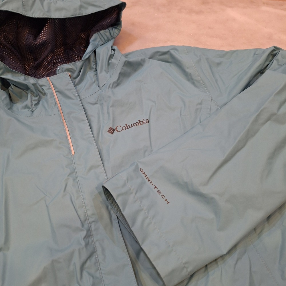Columbia Rain Jacket Kids XL 18/20 = Wom XS/S Omni-Tech Waterproof Hooded Shell